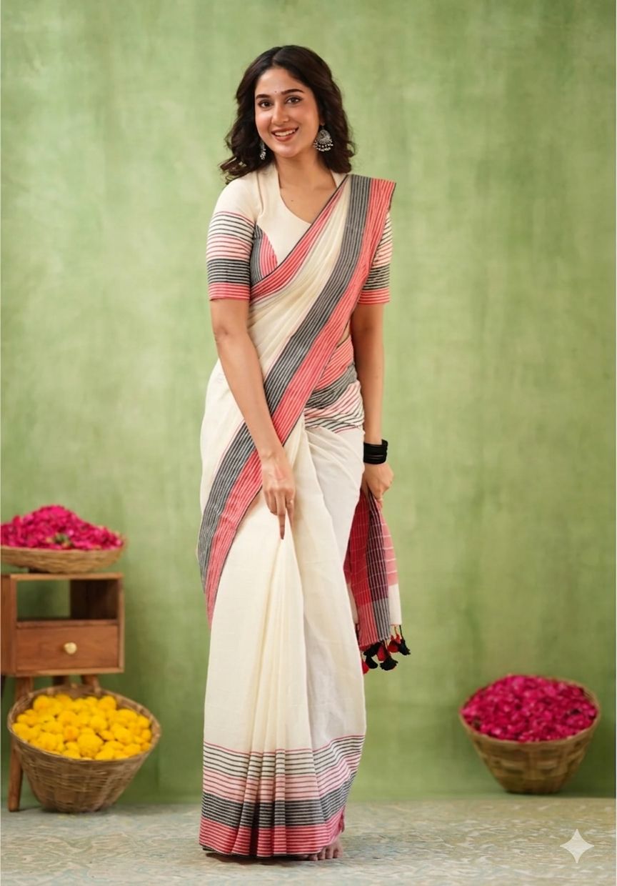 Premium Lining Pallu Linen Cotton Saree with Zahlar Tussle
