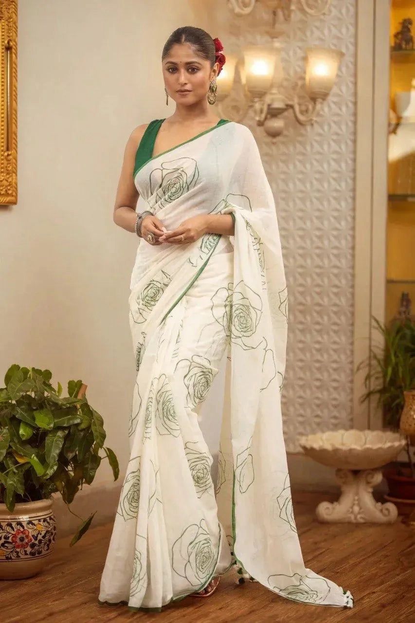 Floral Linen Cotton Digital Printed Saree