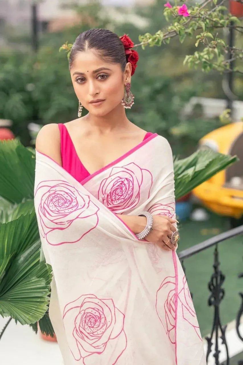 Floral Linen Cotton Digital Printed Saree