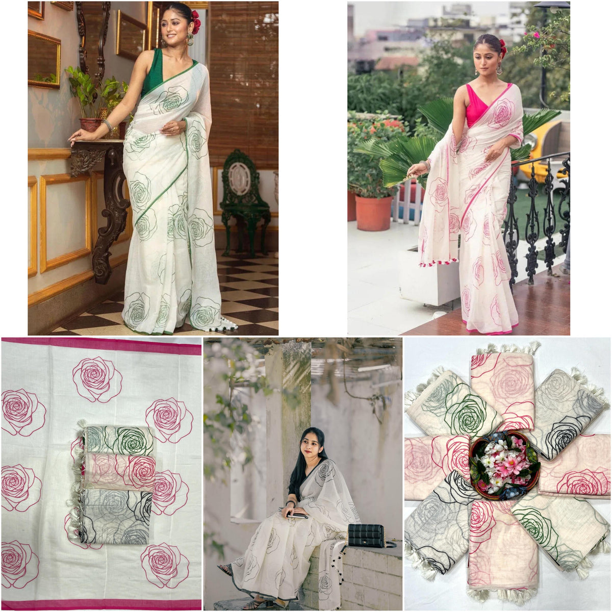 Floral Linen Cotton Digital Printed Saree