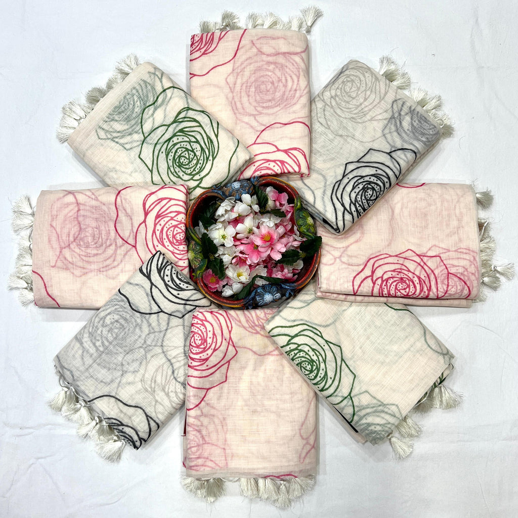 Floral Linen Cotton Digital Printed Saree