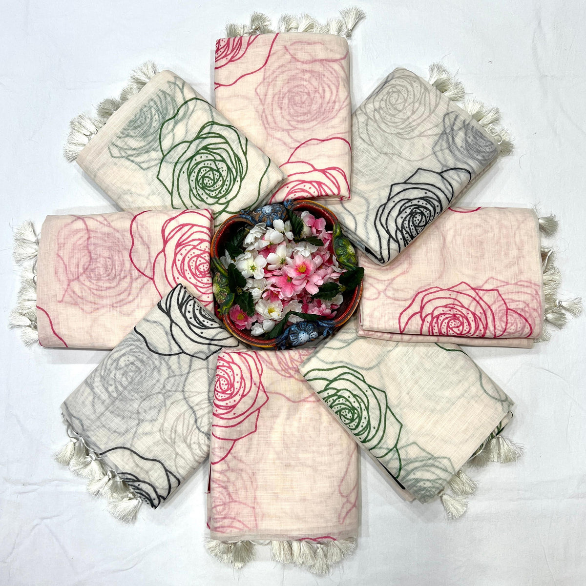 Floral Linen Cotton Digital Printed Saree