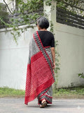 Lucky Leaf Charm Linen Cotton Digital Printed Saree with Elegant Leaf Motifs, Matching Blouse & Zahlar Tussle