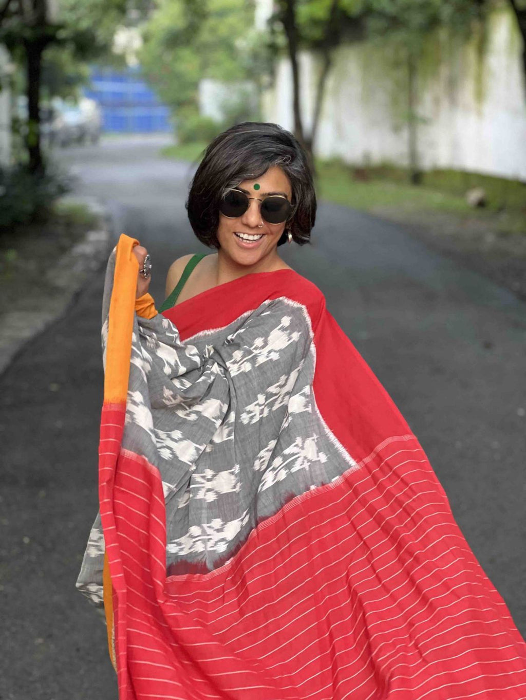 Lucky Leaf Charm Linen Cotton Digital Printed Saree with Elegant Leaf Motifs, Matching Blouse & Zahlar Tussle