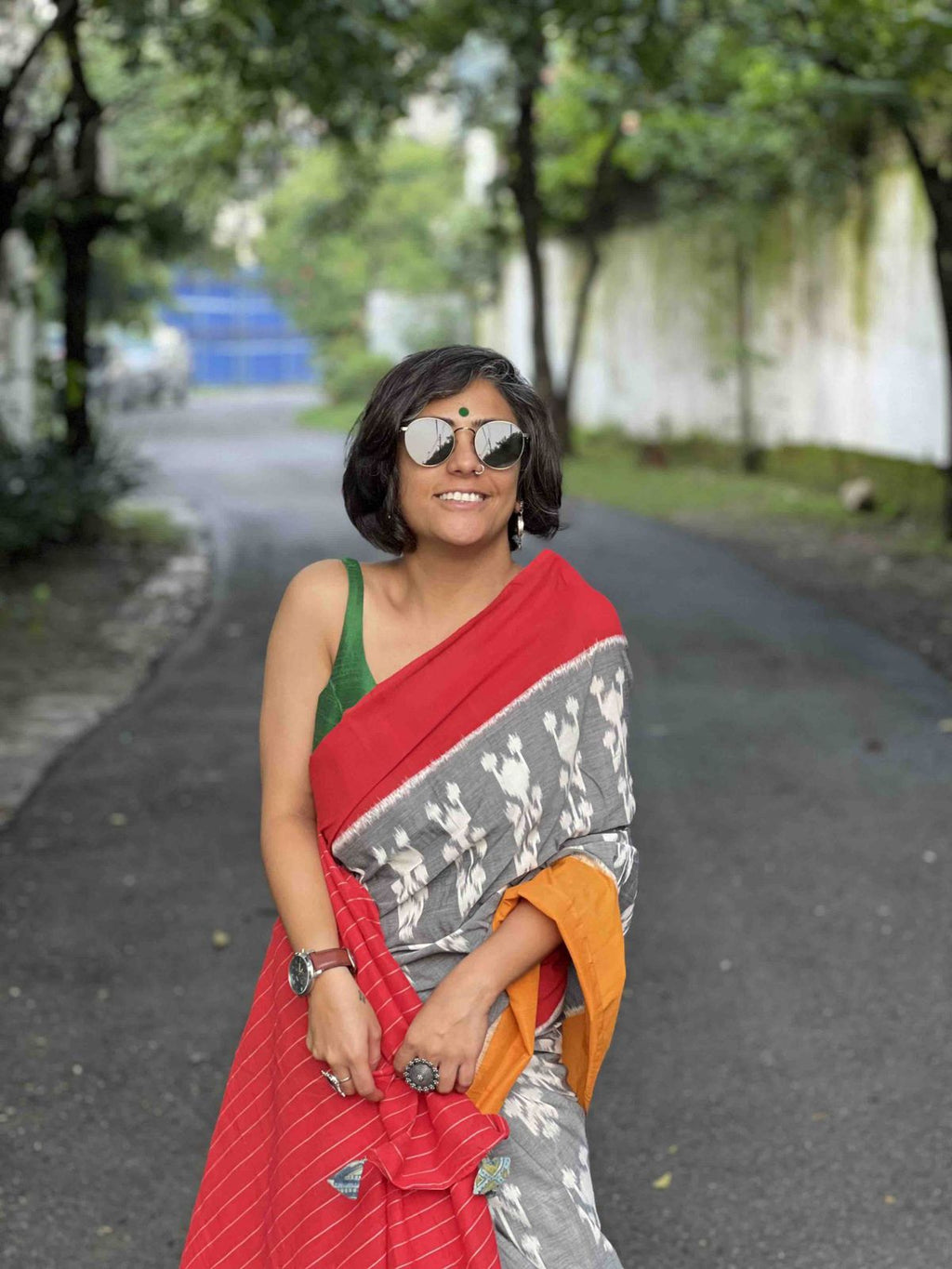 Lucky Leaf Charm Linen Cotton Digital Printed Saree with Elegant Leaf Motifs, Matching Blouse & Zahlar Tussle