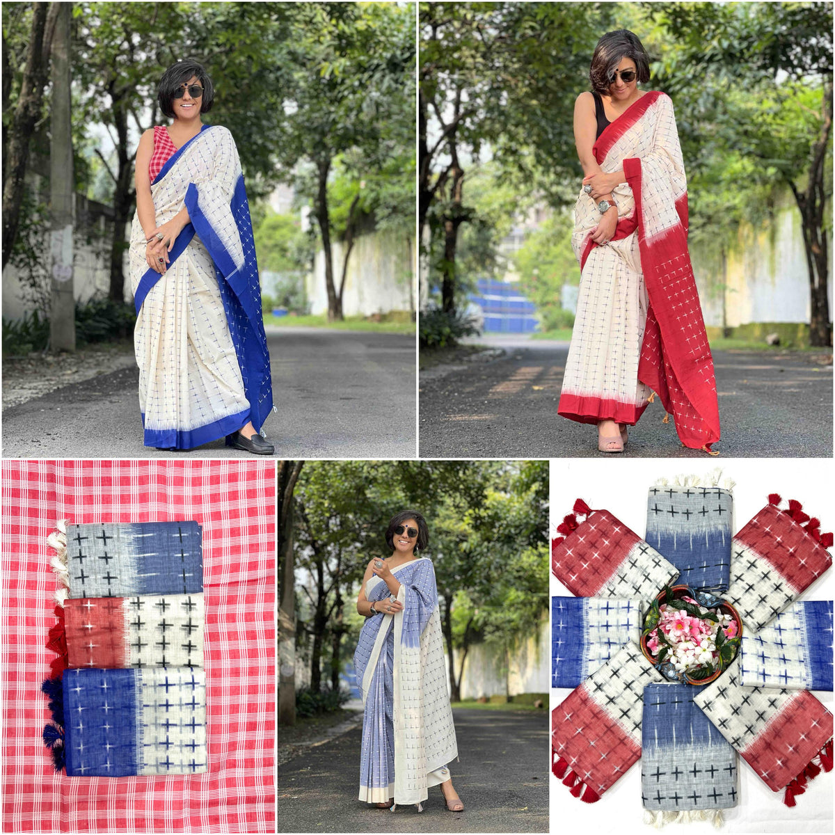 Symbolic Charm Linen Cotton Digital Printed Saree with Plus Symbol Motif, Matching Blouse & Zahlar Tussle