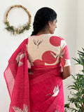 Crane Serenity  Elegant Linen Cotton Digital Printed Saree with Matching Printed Blouse