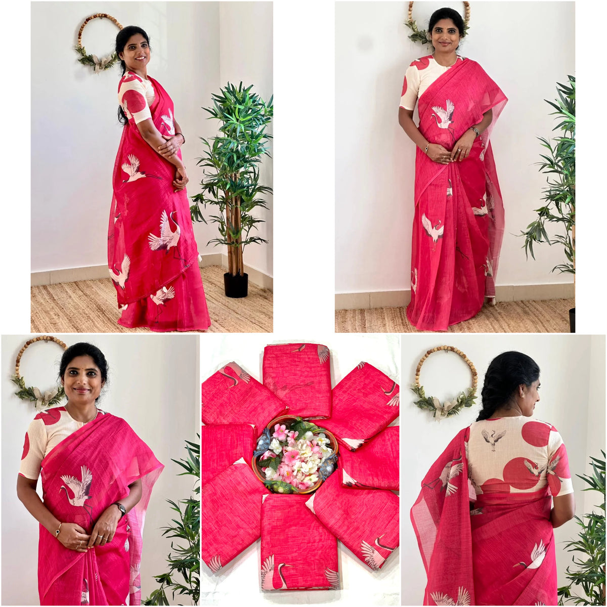 Crane Serenity  Elegant Linen Cotton Digital Printed Saree with Matching Printed Blouse