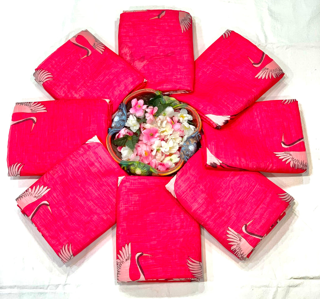 Crane Serenity  Elegant Linen Cotton Digital Printed Saree with Matching Printed Blouse