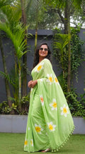 Floral Elegance Premium Linen Cotton Digital Printed Saree with Satin Banglory Blouse