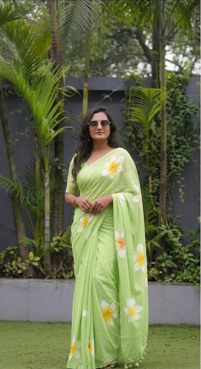 Floral Elegance Premium Linen Cotton Digital Printed Saree with Satin Banglory Blouse