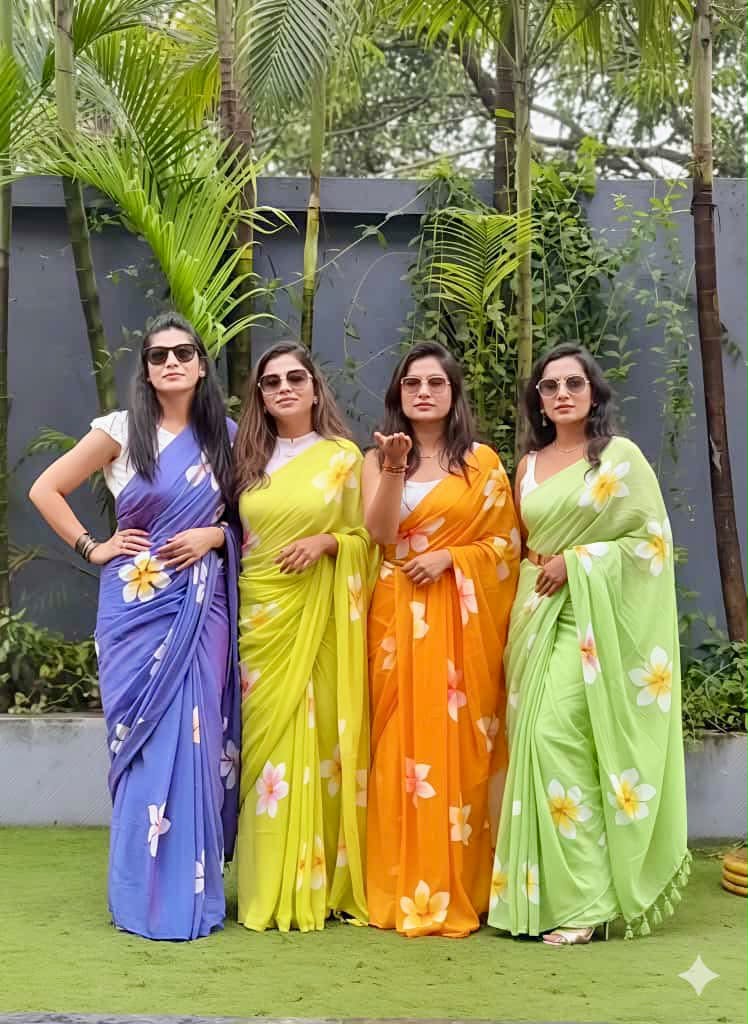 Floral Elegance Premium Linen Cotton Digital Printed Saree with Satin Banglory Blouse