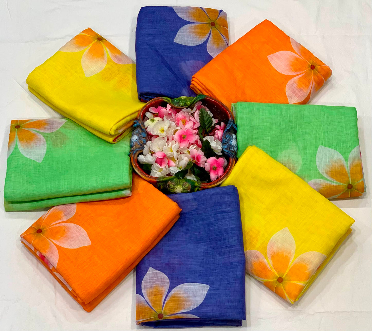 Floral Elegance Premium Linen Cotton Digital Printed Saree with Satin Banglory Blouse