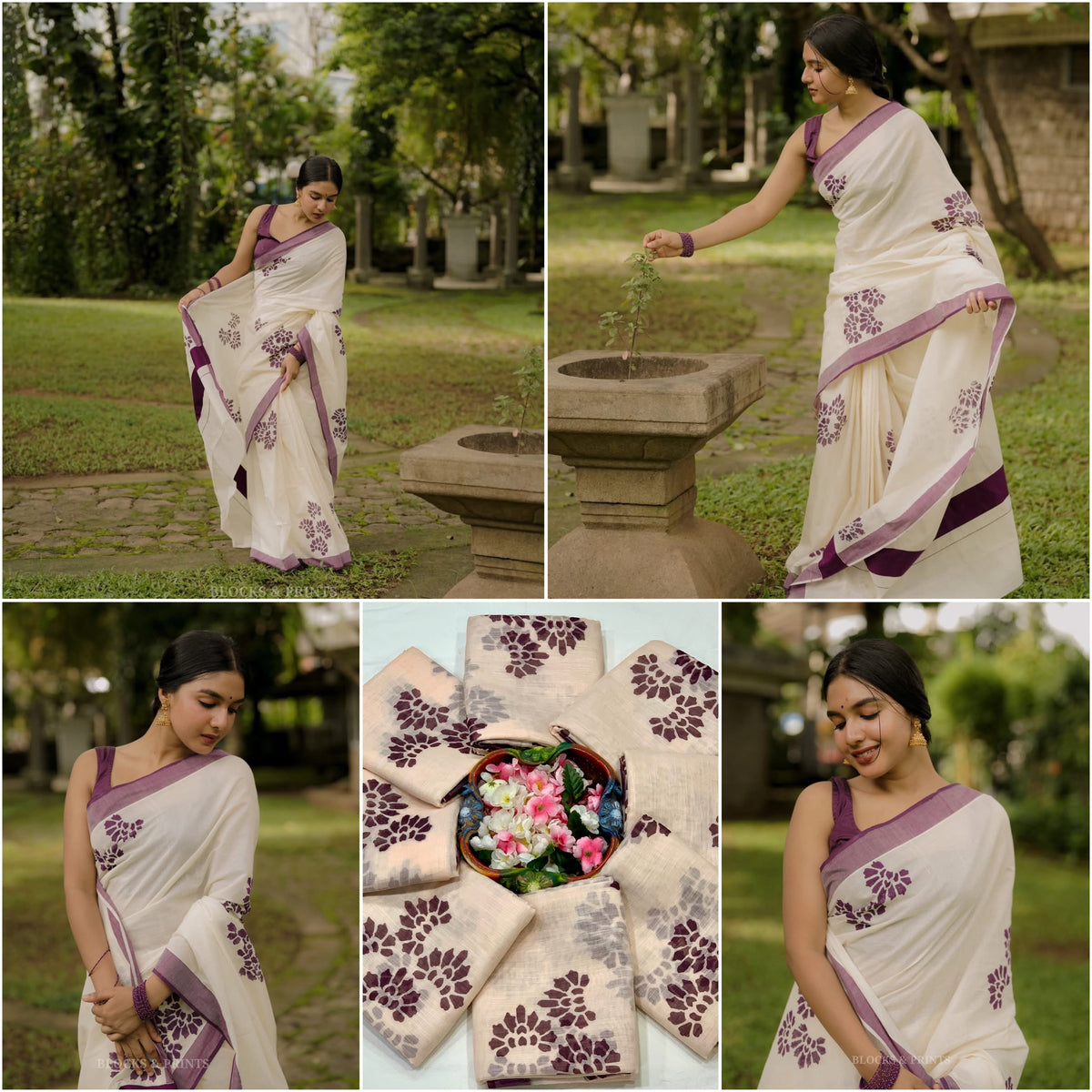 Wine Paw Elegance Silver Patta Weaving Linen Cotton Saree with Paw Print Digital Design & Matching Blouse