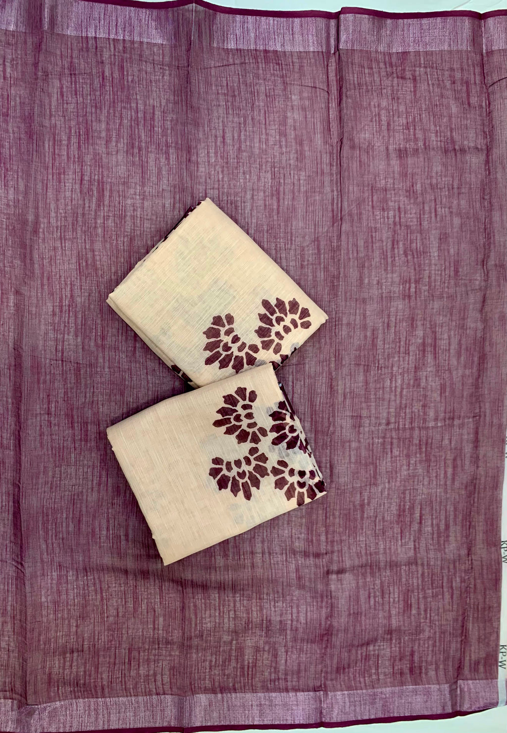 Wine Paw Elegance Silver Patta Weaving Linen Cotton Saree with Paw Print Digital Design & Matching Blouse