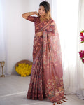 Elephant Bloom Elegance Floral & Elephant Digital Printed Linen Cotton Saree with Matching Blouse & Zahlar Tussle