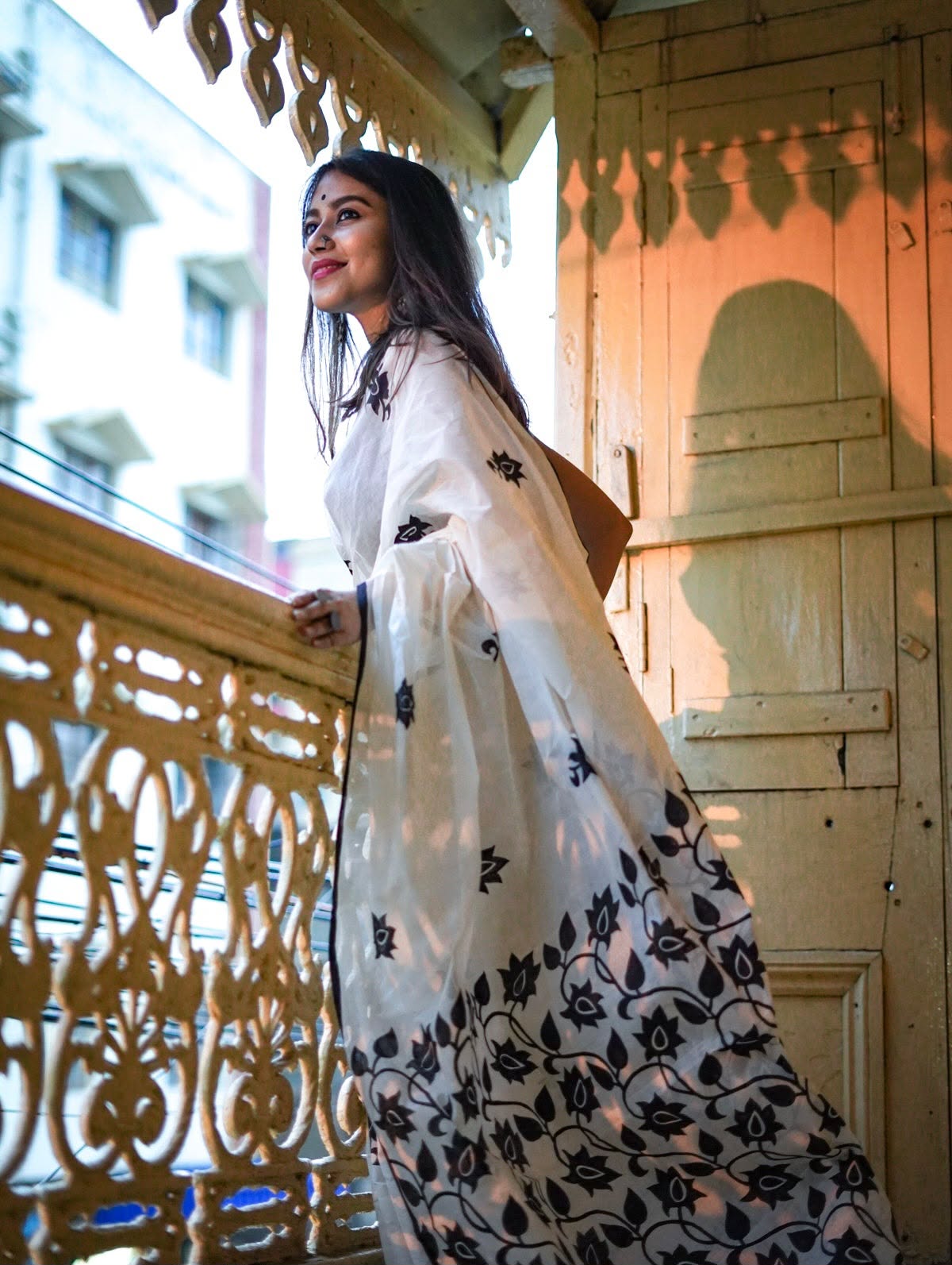 Zahlar Royale Elegant Linen Cotton Digital Printed Saree with Satin Banglory Blouse