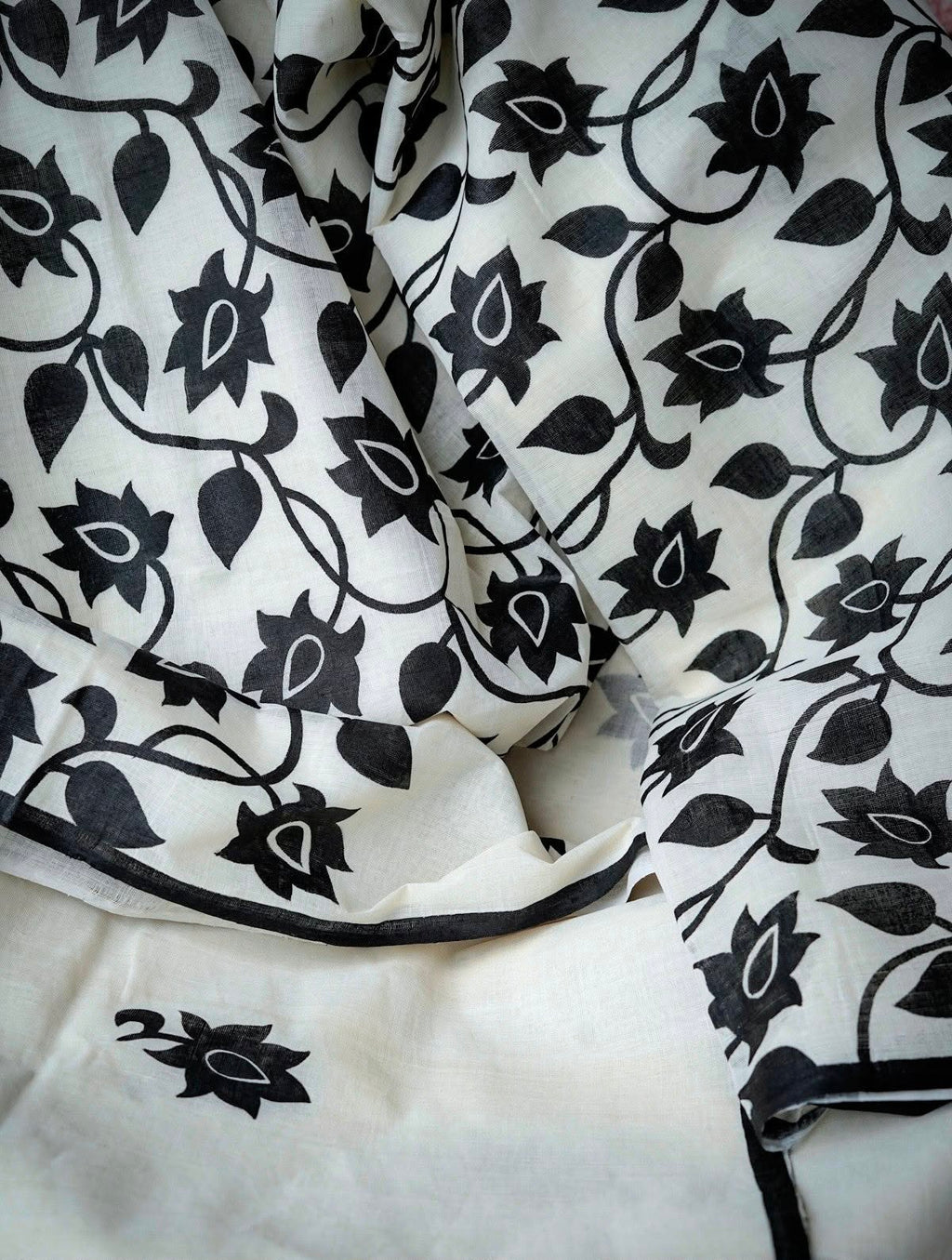 Zahlar Royale Elegant Linen Cotton Digital Printed Saree with Satin Banglory Blouse