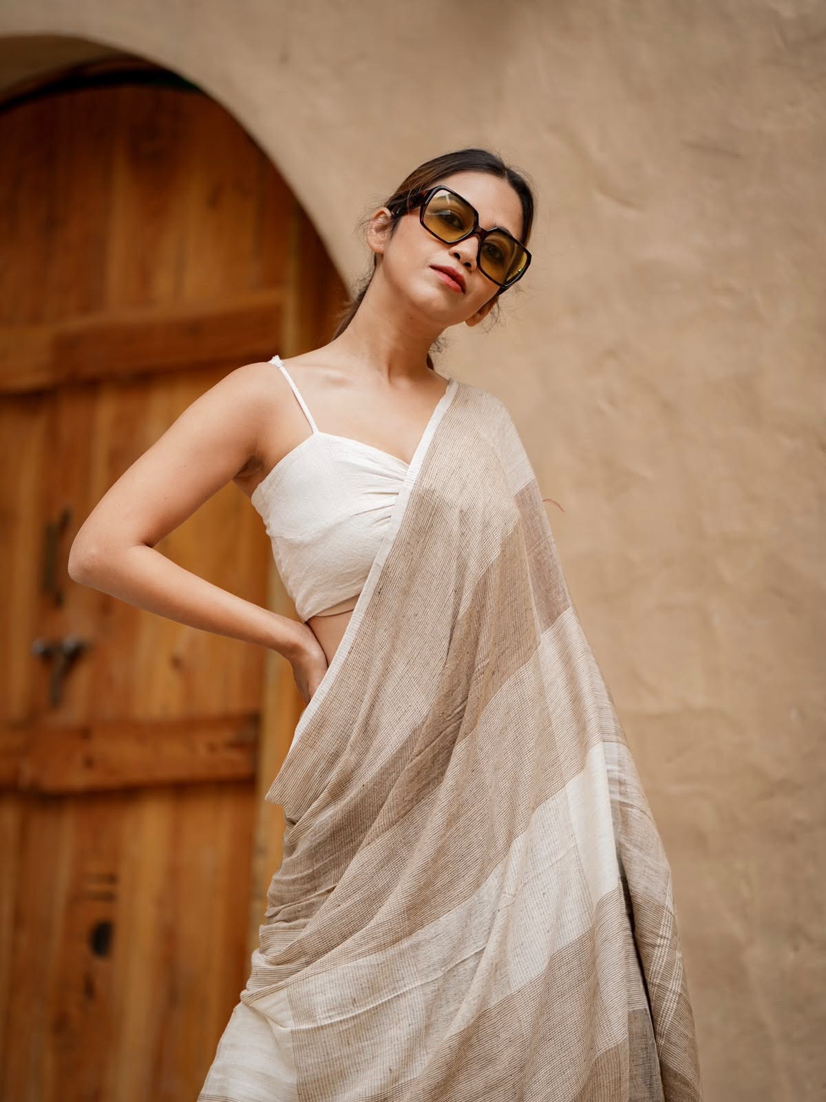 Royal Zahlar Bloom Premium Linen Cotton Digital Printed Saree with Satin Banglory Blouse
