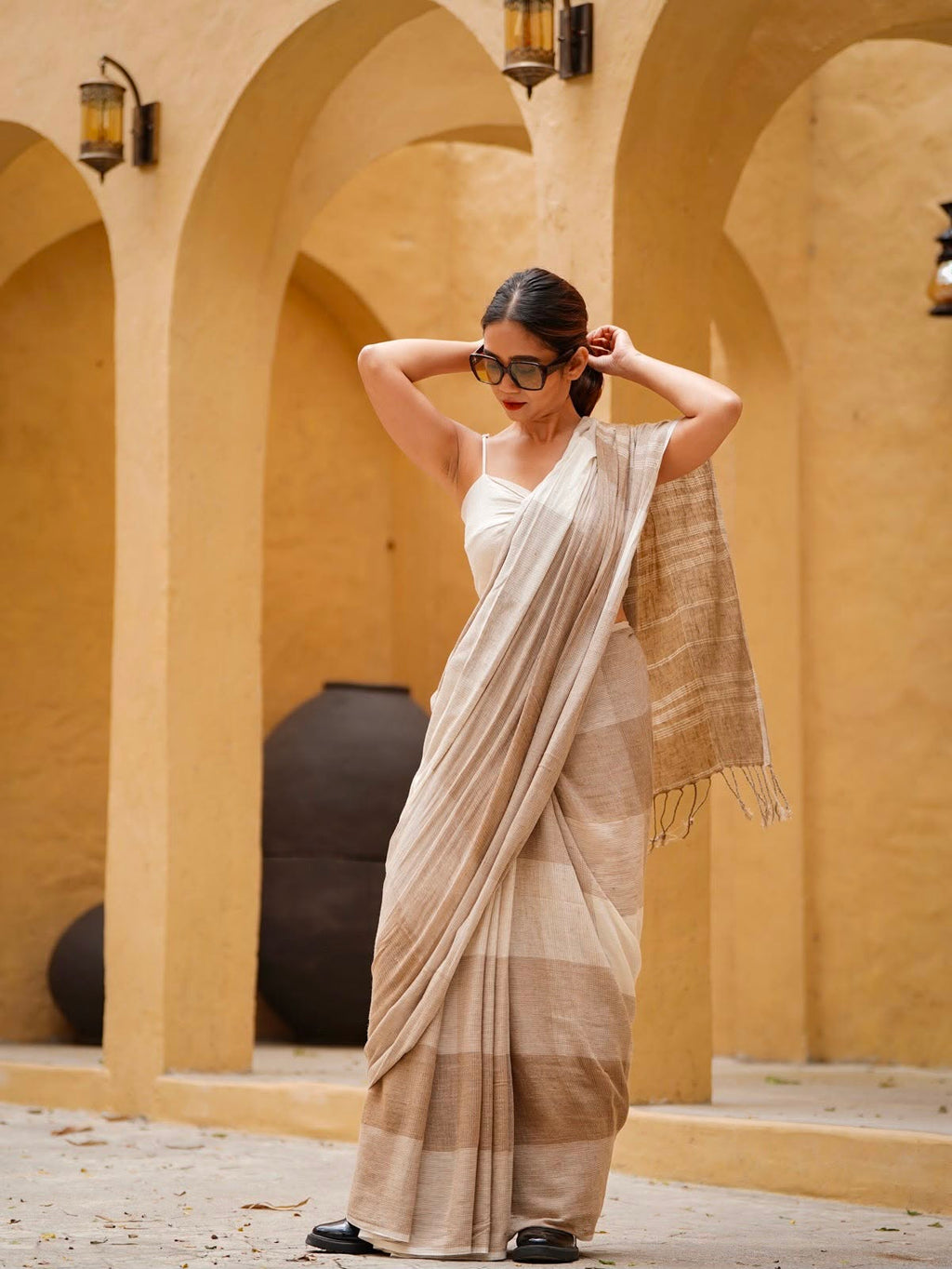 Royal Zahlar Bloom Premium Linen Cotton Digital Printed Saree with Satin Banglory Blouse