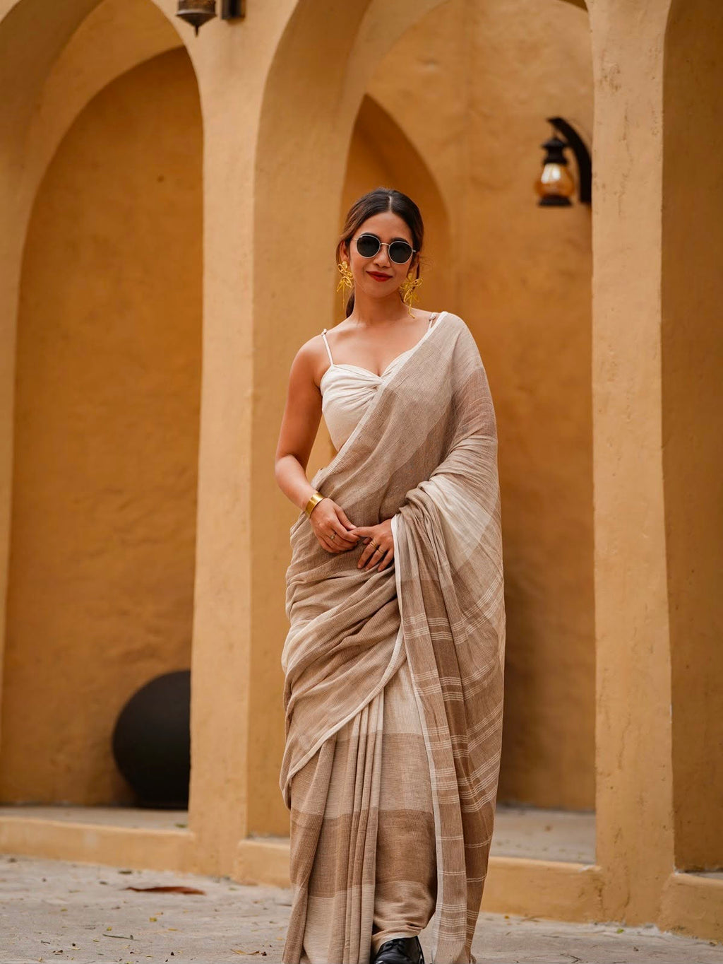 Royal Zahlar Bloom Premium Linen Cotton Digital Printed Saree with Satin Banglory Blouse