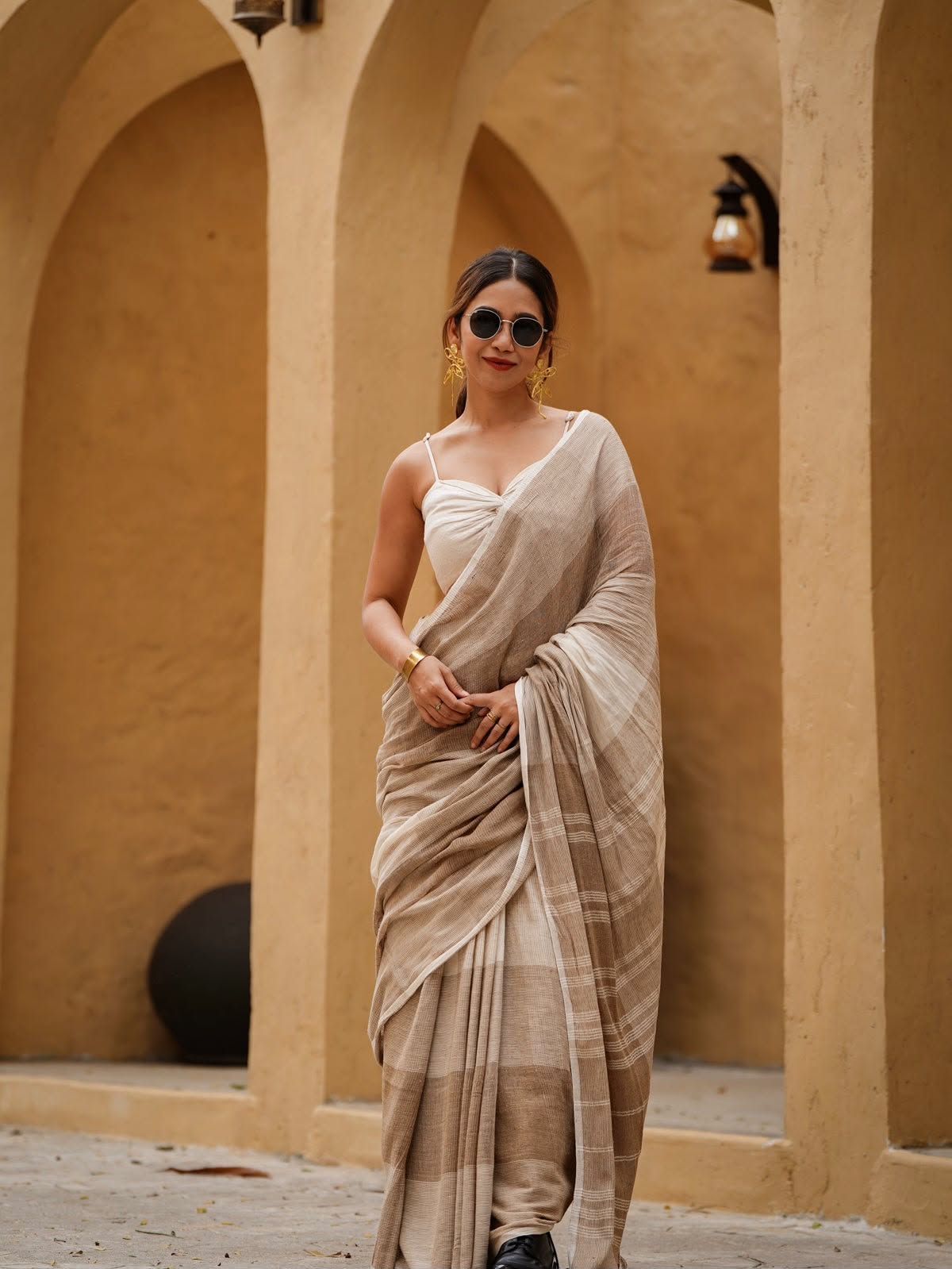 Royal Zahlar Bloom Premium Linen Cotton Digital Printed Saree with Satin Banglory Blouse