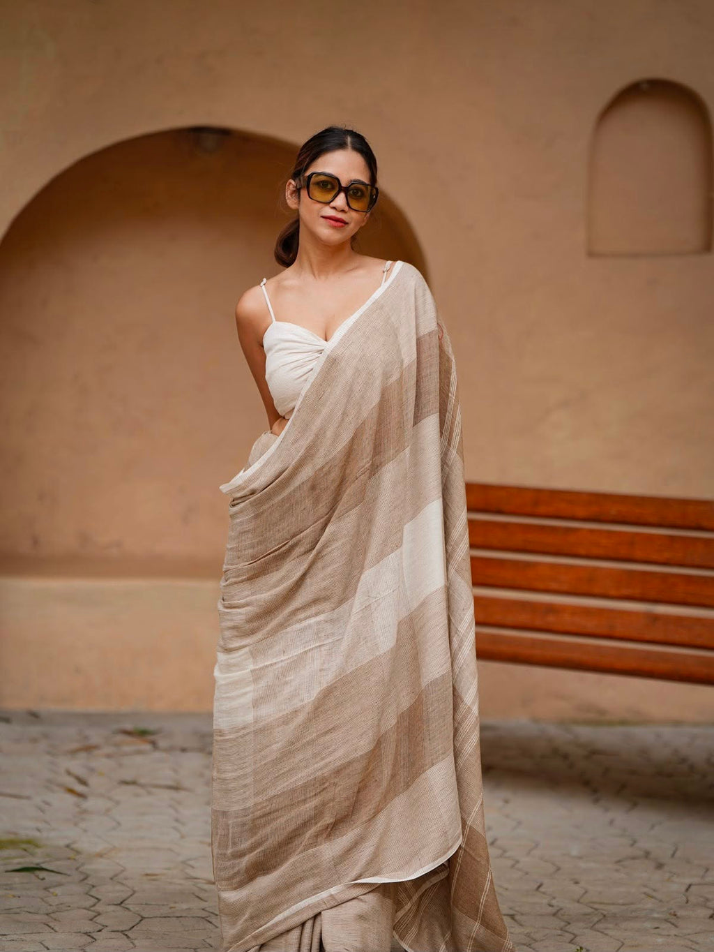 Royal Zahlar Bloom Premium Linen Cotton Digital Printed Saree with Satin Banglory Blouse