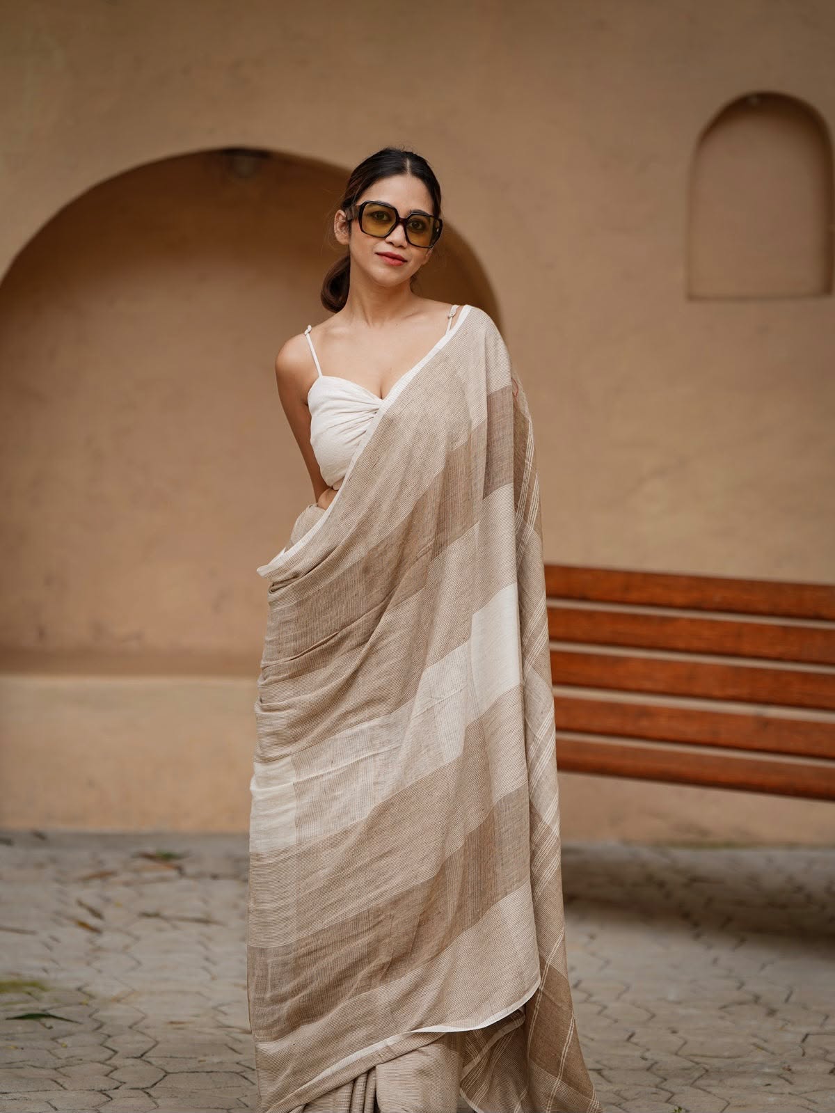 Royal Zahlar Bloom Premium Linen Cotton Digital Printed Saree with Satin Banglory Blouse