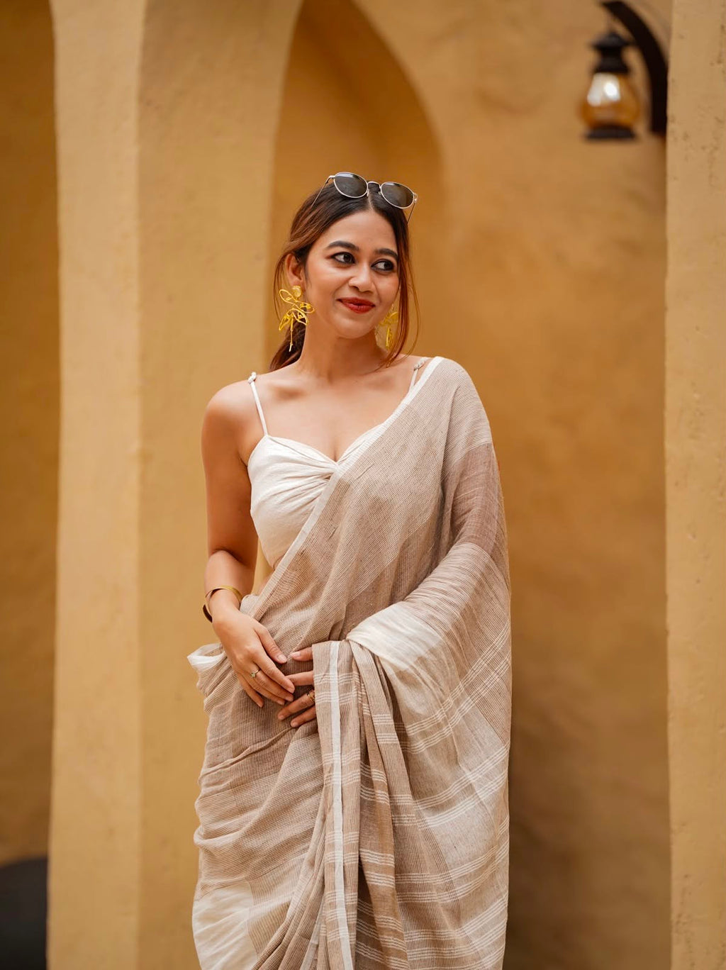 Royal Zahlar Bloom Premium Linen Cotton Digital Printed Saree with Satin Banglory Blouse