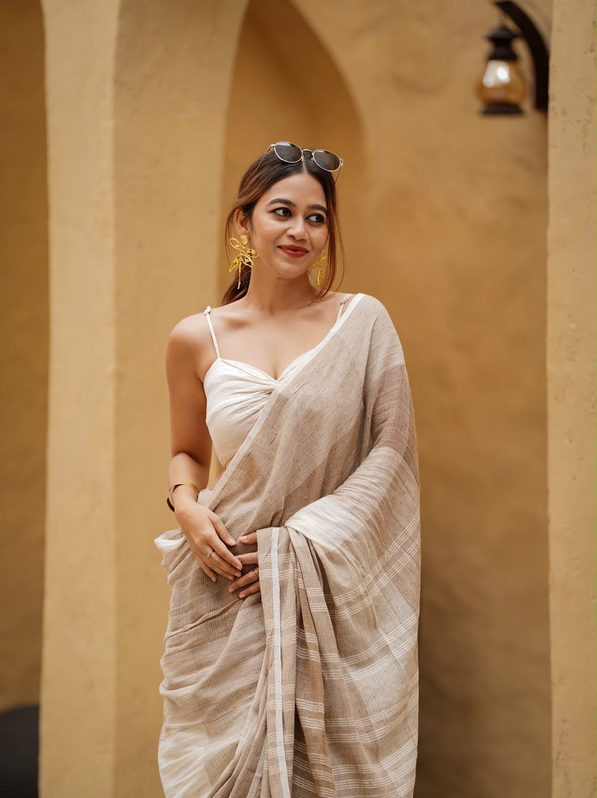 Royal Zahlar Bloom Premium Linen Cotton Digital Printed Saree with Satin Banglory Blouse