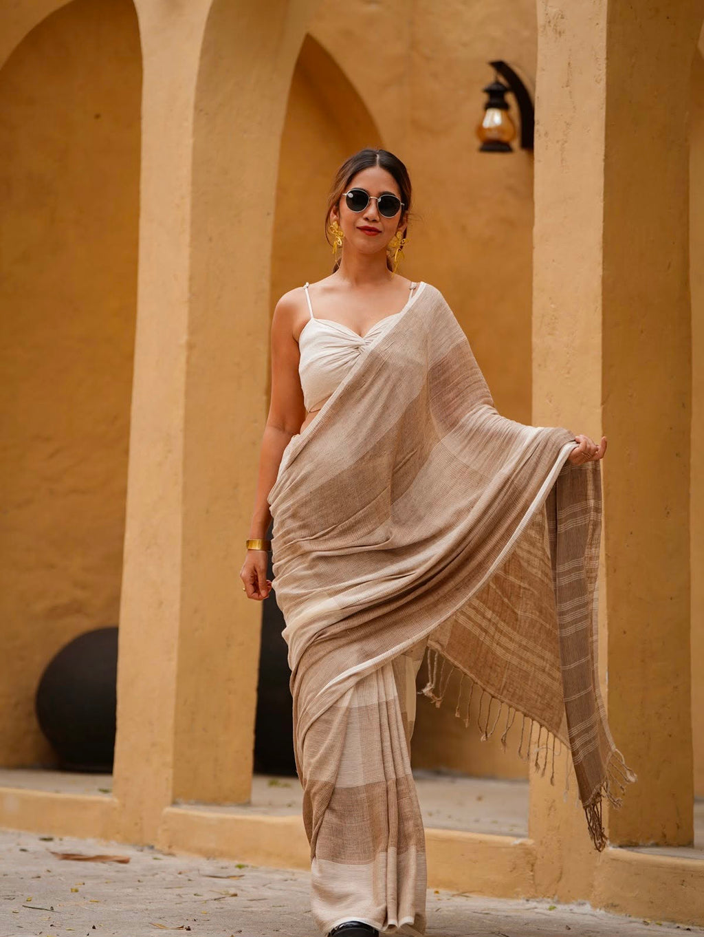 Royal Zahlar Bloom Premium Linen Cotton Digital Printed Saree with Satin Banglory Blouse