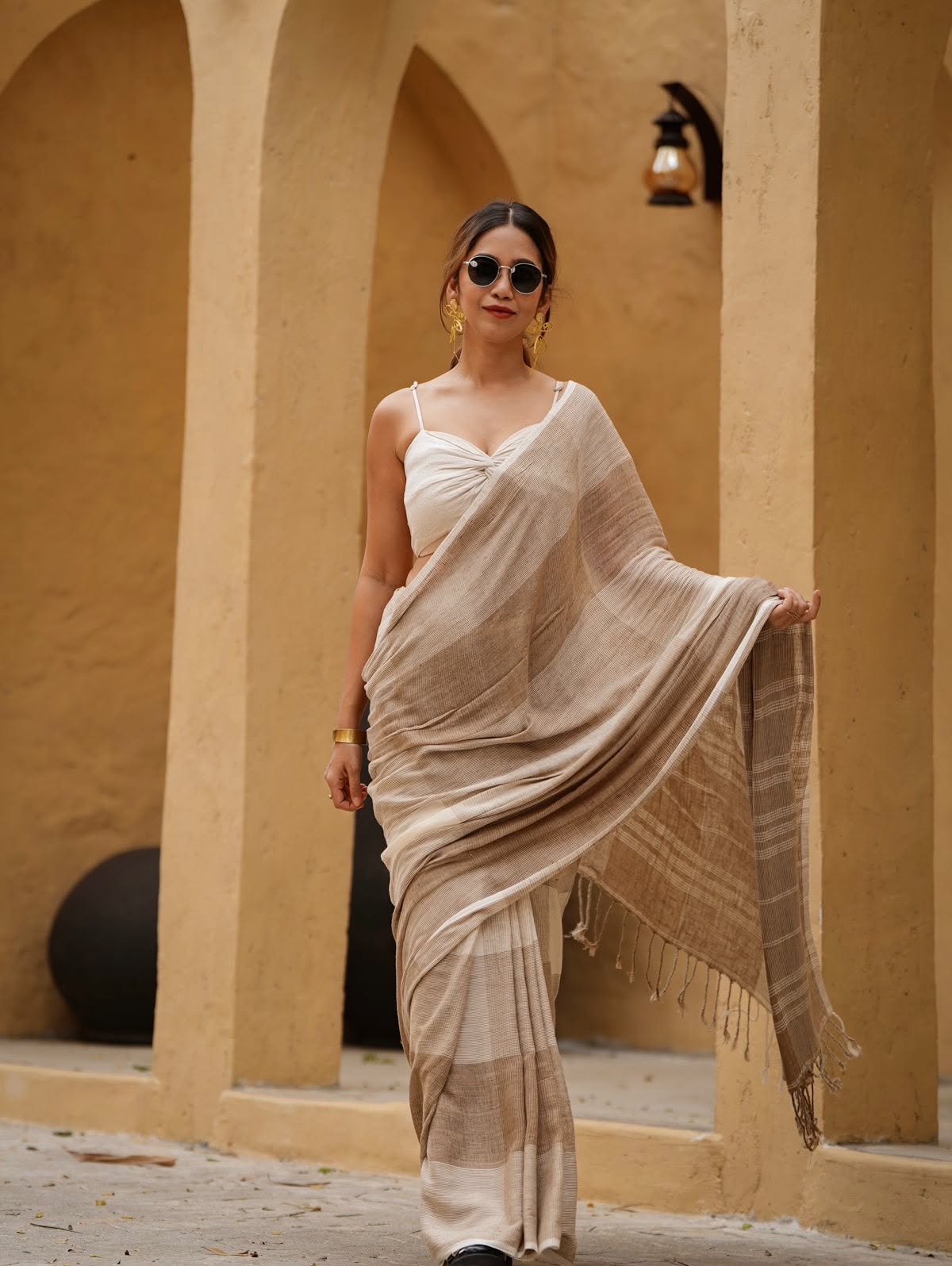 Royal Zahlar Bloom Premium Linen Cotton Digital Printed Saree with Satin Banglory Blouse