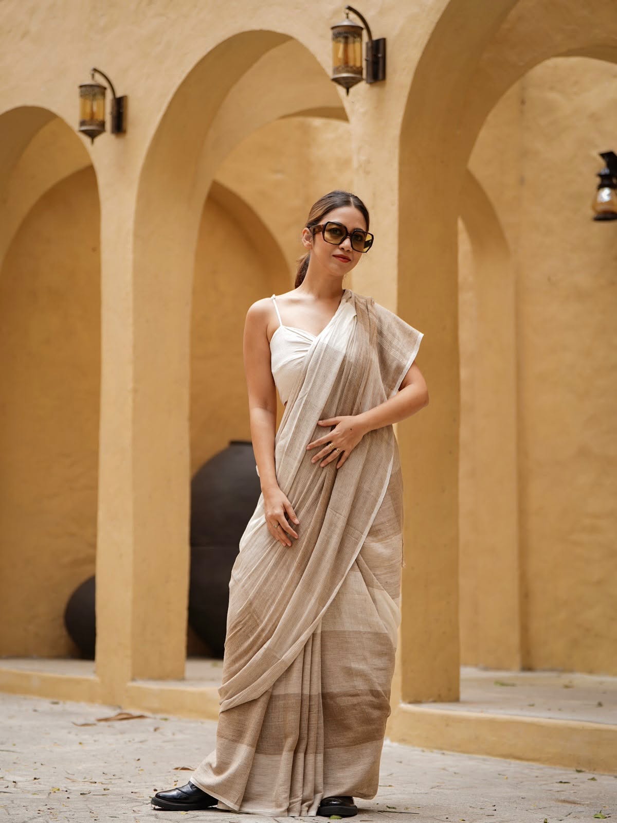 Royal Zahlar Bloom Premium Linen Cotton Digital Printed Saree with Satin Banglory Blouse