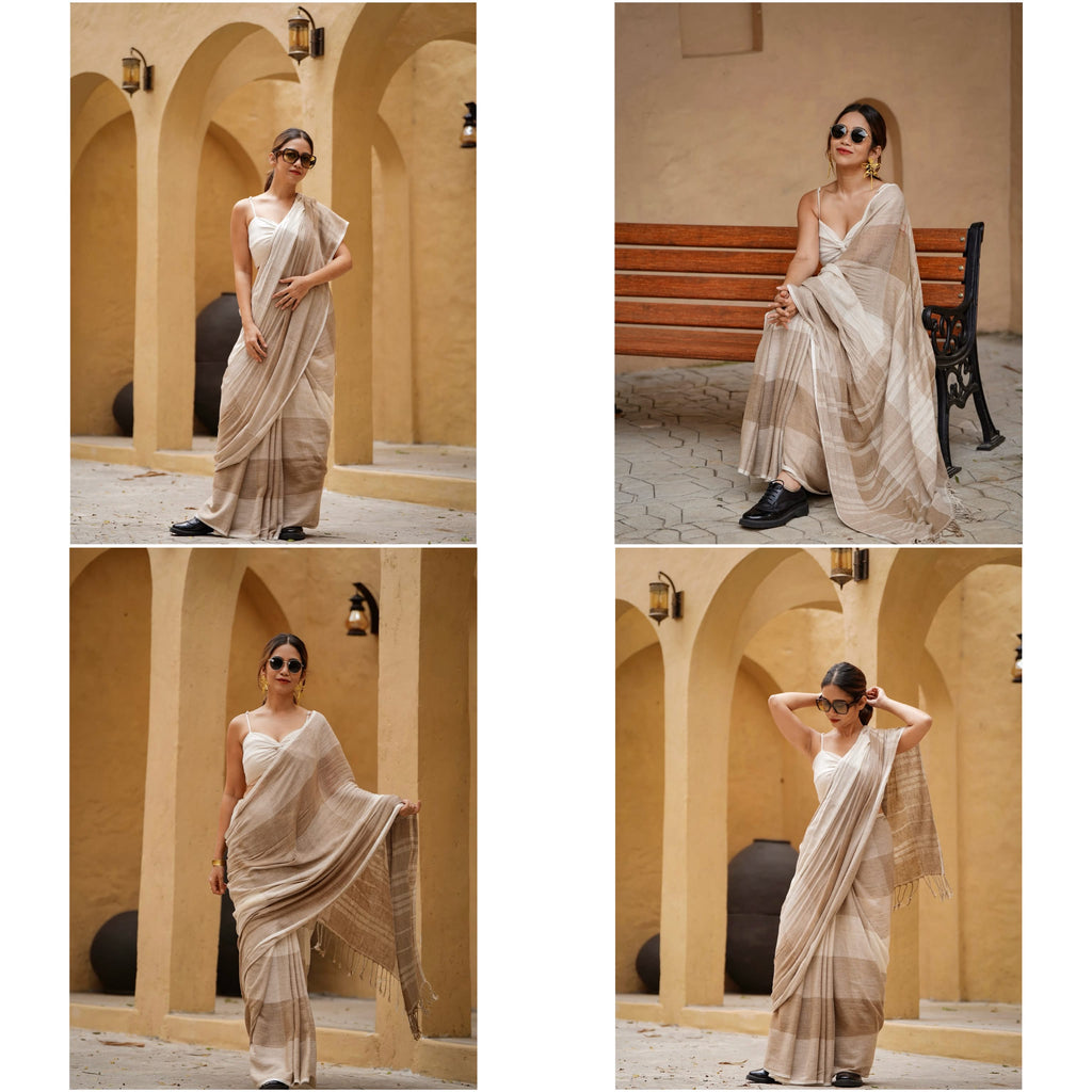 Royal Zahlar Bloom Premium Linen Cotton Digital Printed Saree with Satin Banglory Blouse
