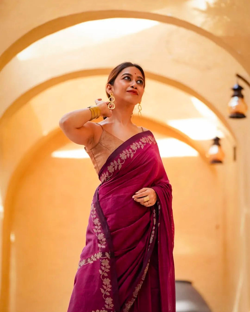 Elegant Zahlar Bloom Premium Linen Cotton Digital Printed Saree with Satin Banglory Blouse