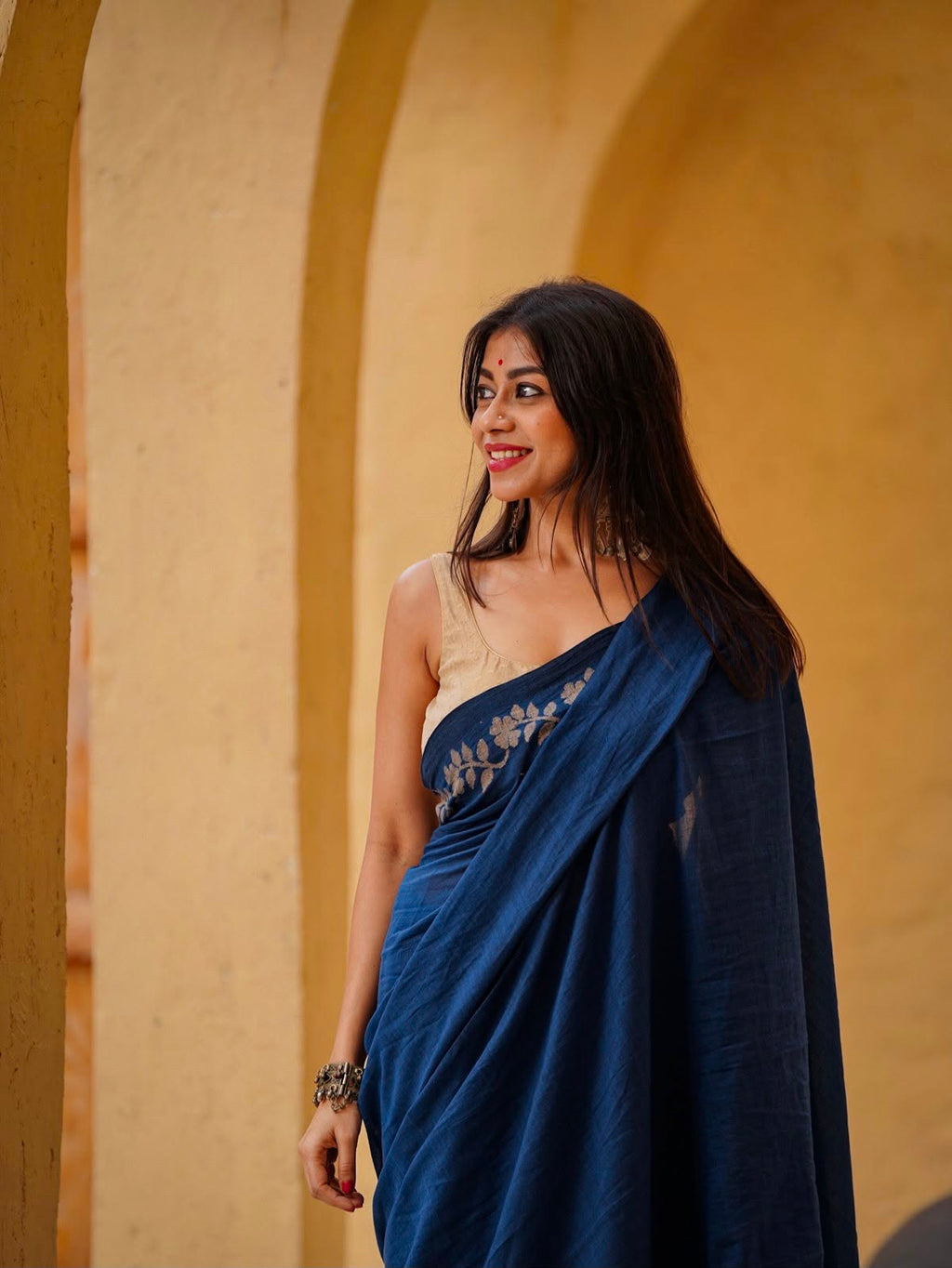 Elegant Zahlar Bloom Premium Linen Cotton Digital Printed Saree with Satin Banglory Blouse