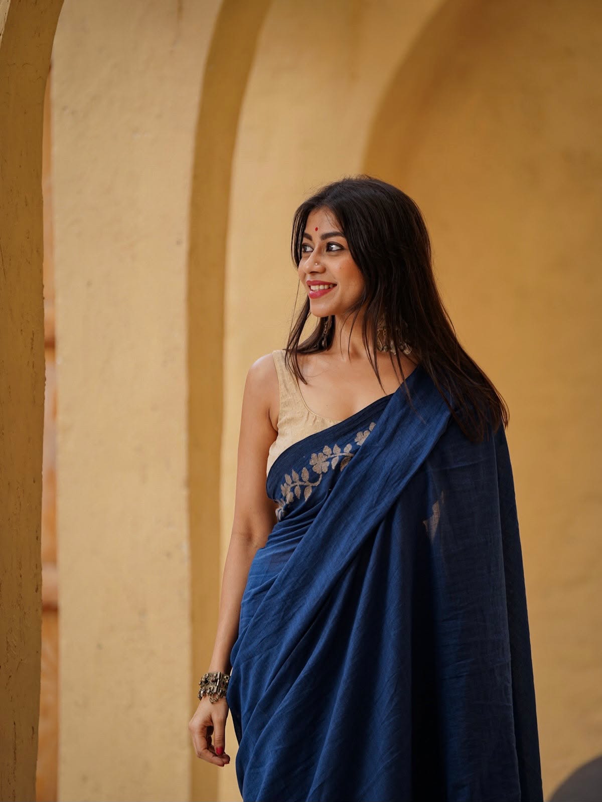 Elegant Zahlar Bloom Premium Linen Cotton Digital Printed Saree with Satin Banglory Blouse