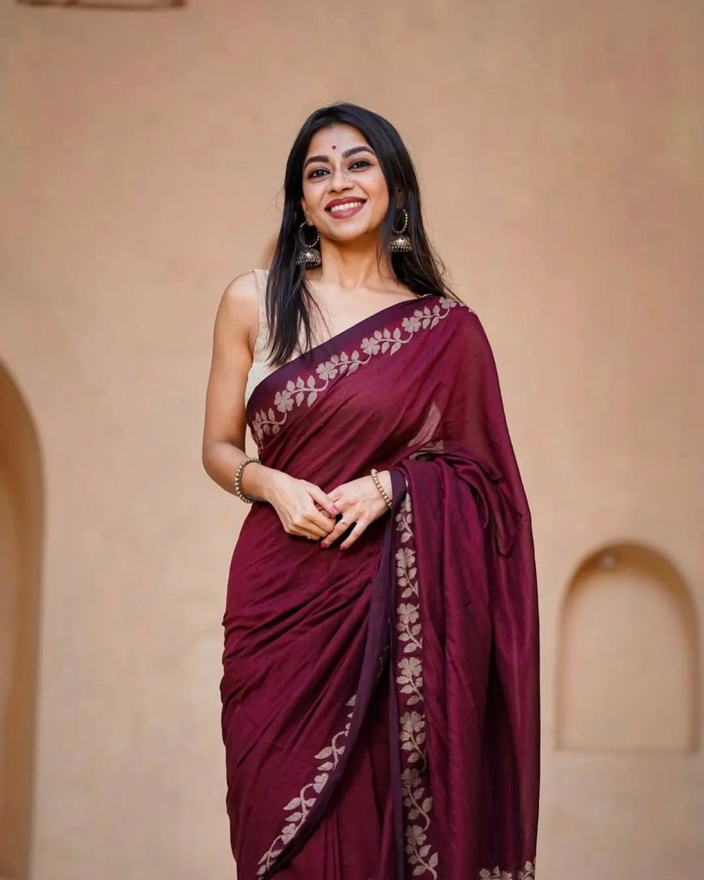 Elegant Zahlar Bloom Premium Linen Cotton Digital Printed Saree with Satin Banglory Blouse