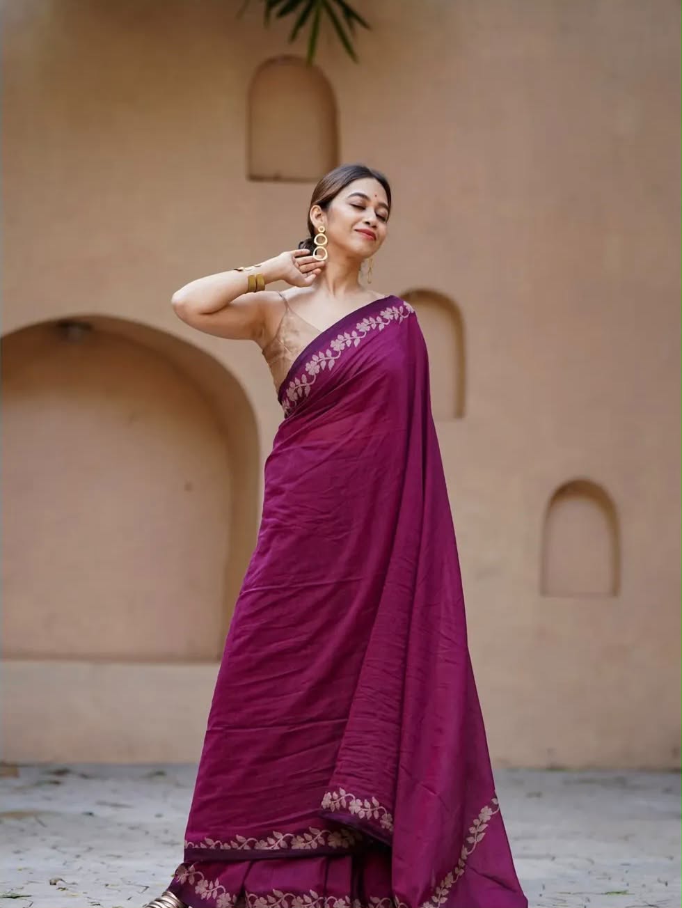 Elegant Zahlar Bloom Premium Linen Cotton Digital Printed Saree with Satin Banglory Blouse