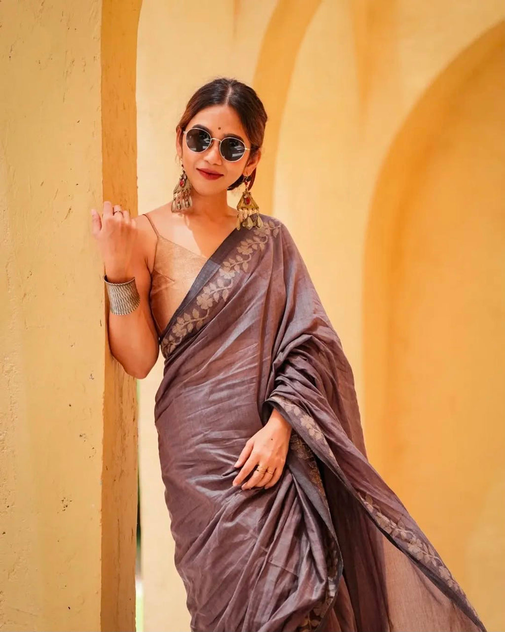 Elegant Zahlar Bloom Premium Linen Cotton Digital Printed Saree with Satin Banglory Blouse