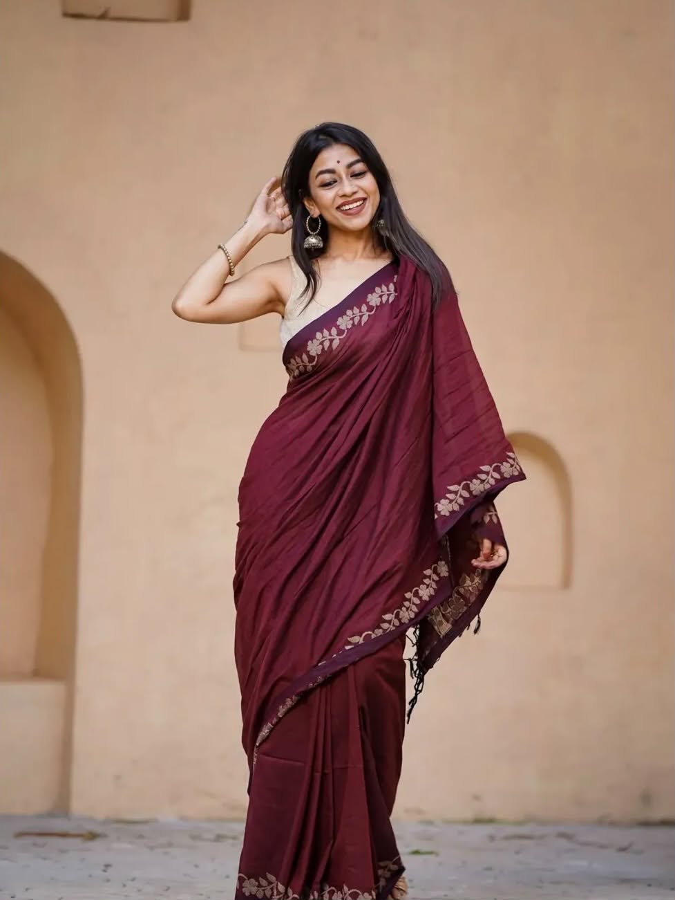 Elegant Zahlar Bloom Premium Linen Cotton Digital Printed Saree with Satin Banglory Blouse