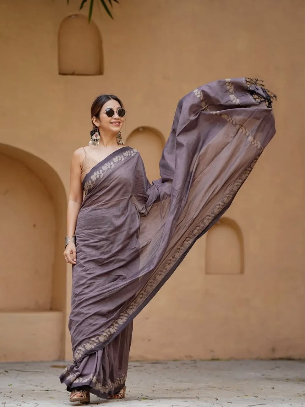 Elegant Zahlar Bloom Premium Linen Cotton Digital Printed Saree with Satin Banglory Blouse