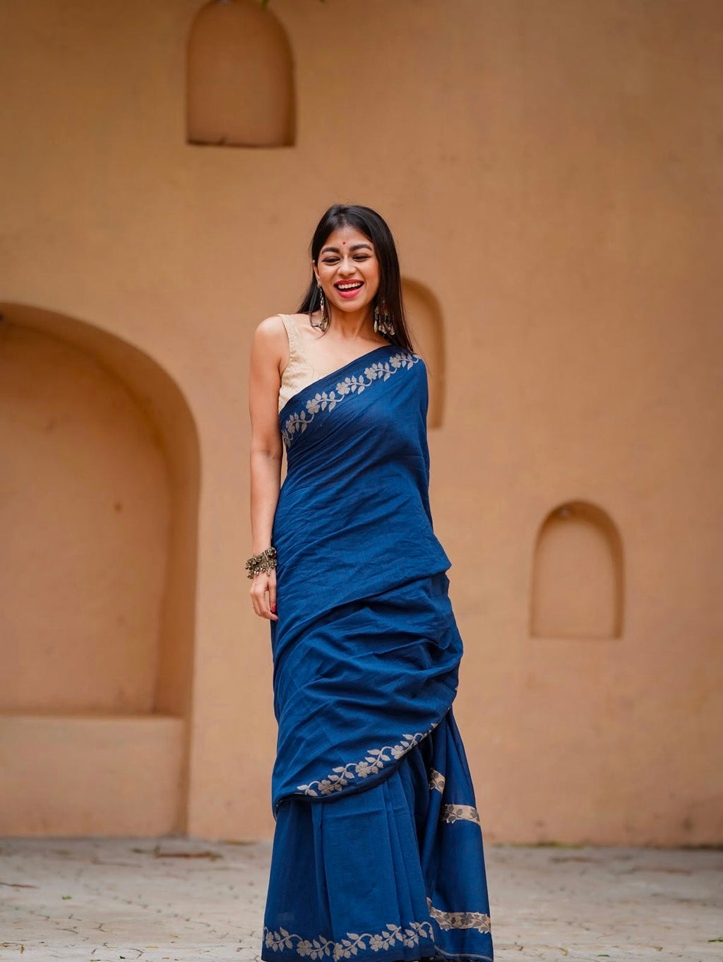 Elegant Zahlar Bloom Premium Linen Cotton Digital Printed Saree with Satin Banglory Blouse