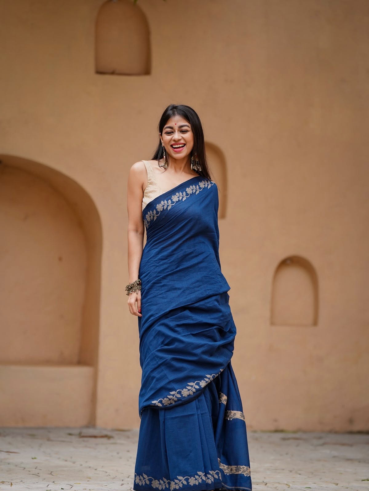 Elegant Zahlar Bloom Premium Linen Cotton Digital Printed Saree with Satin Banglory Blouse