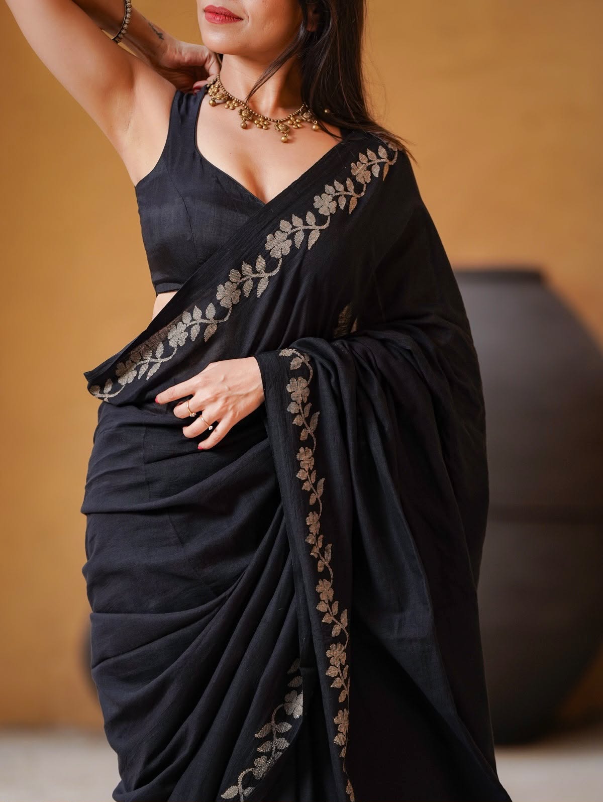 Elegant Zahlar Bloom Premium Linen Cotton Digital Printed Saree with Satin Banglory Blouse