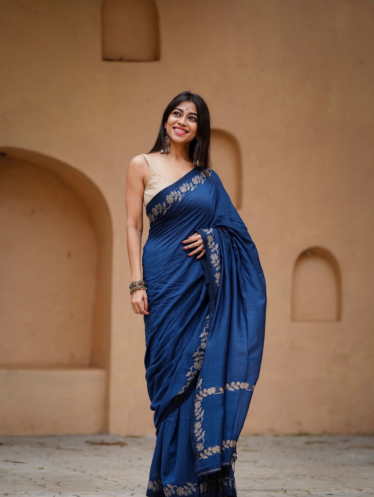 Elegant Zahlar Bloom Premium Linen Cotton Digital Printed Saree with Satin Banglory Blouse