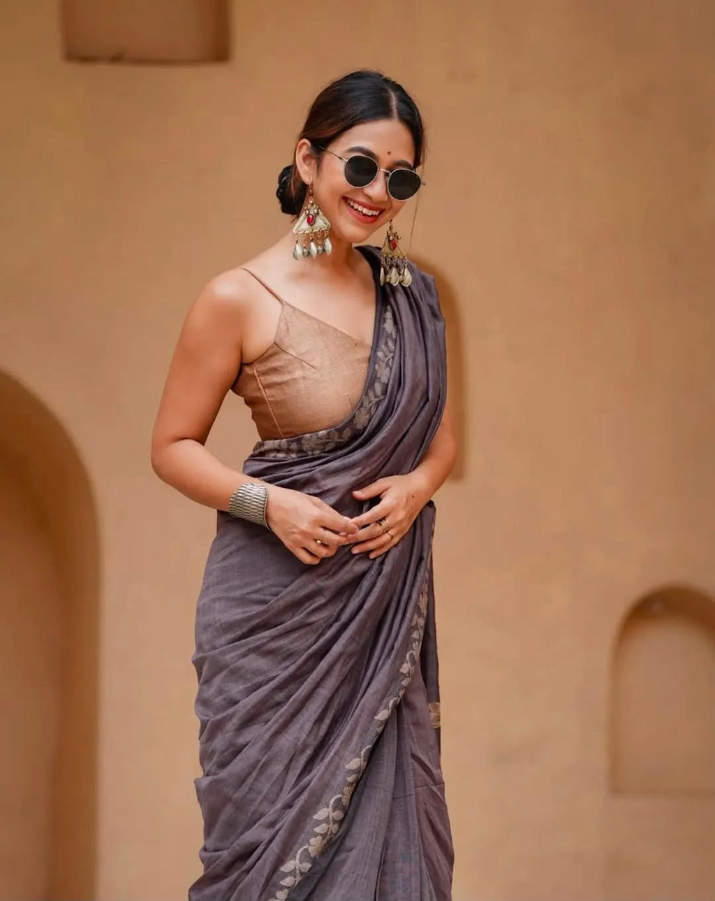 Elegant Zahlar Bloom Premium Linen Cotton Digital Printed Saree with Satin Banglory Blouse