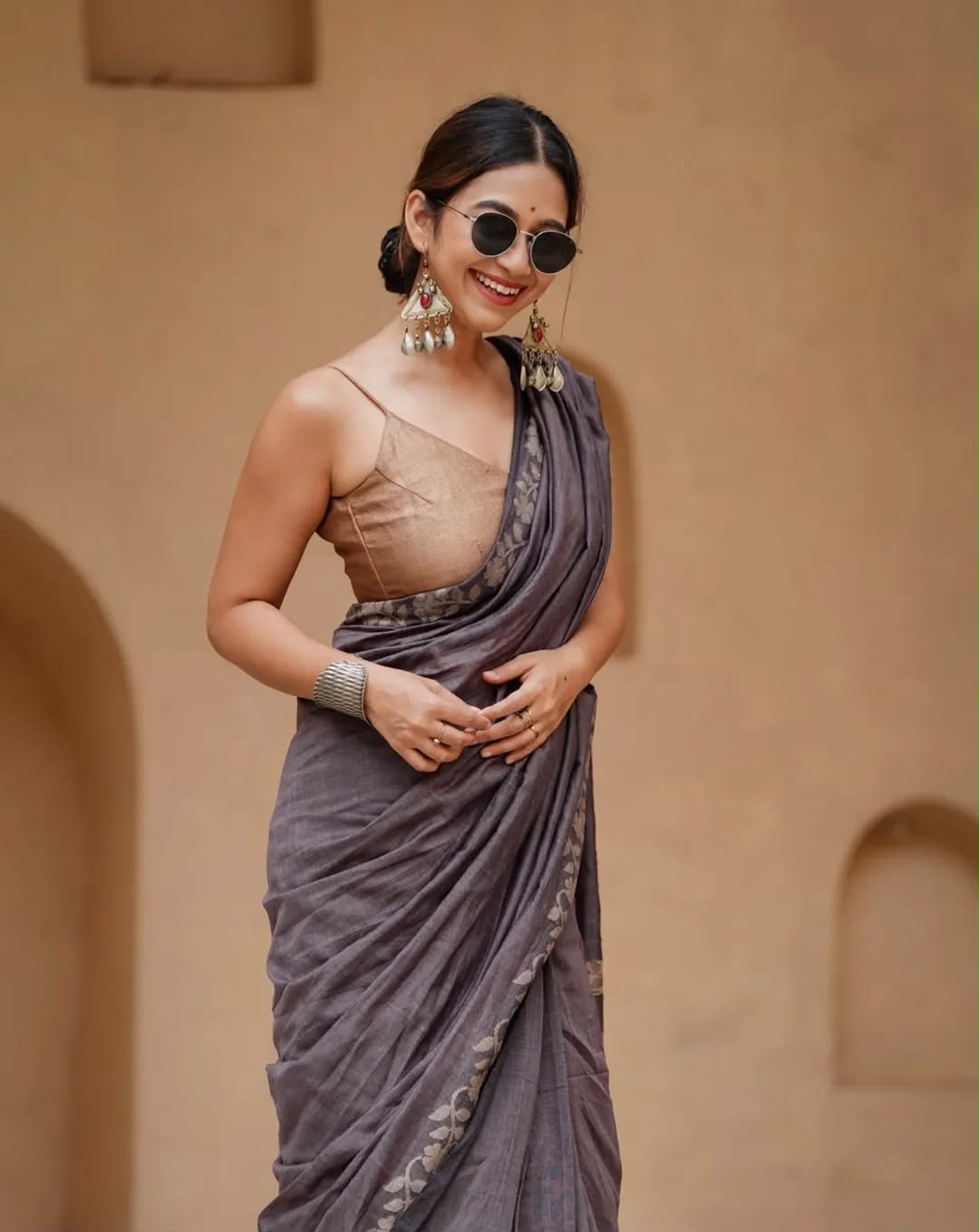 Elegant Zahlar Bloom Premium Linen Cotton Digital Printed Saree with Satin Banglory Blouse