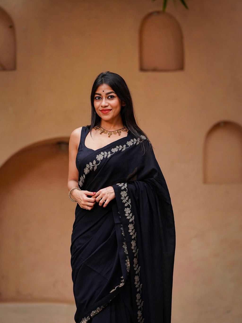 Elegant Zahlar Bloom Premium Linen Cotton Digital Printed Saree with Satin Banglory Blouse