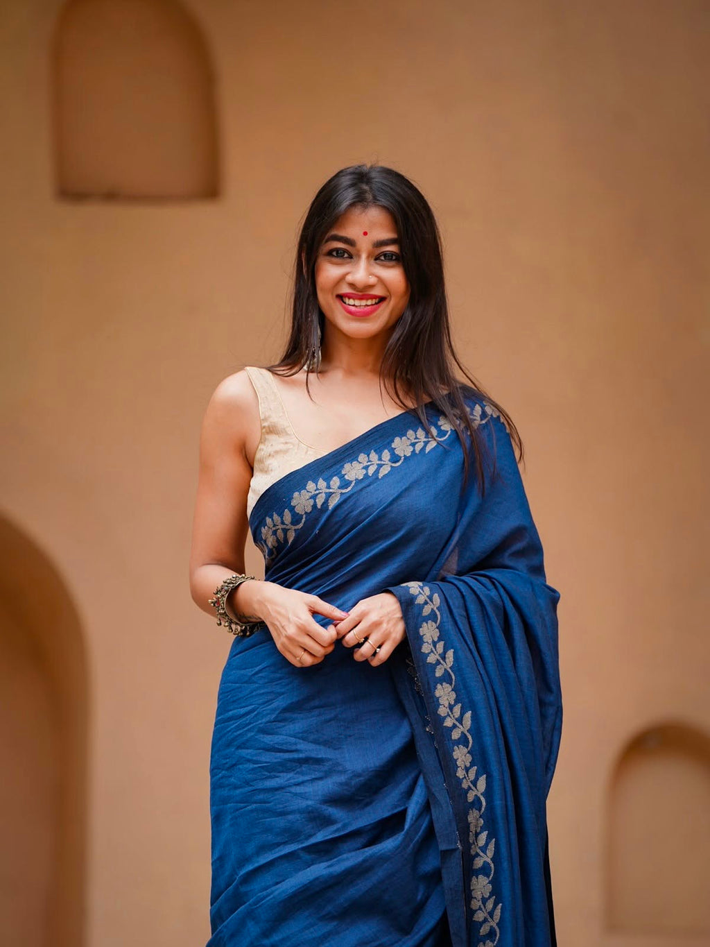 Elegant Zahlar Bloom Premium Linen Cotton Digital Printed Saree with Satin Banglory Blouse